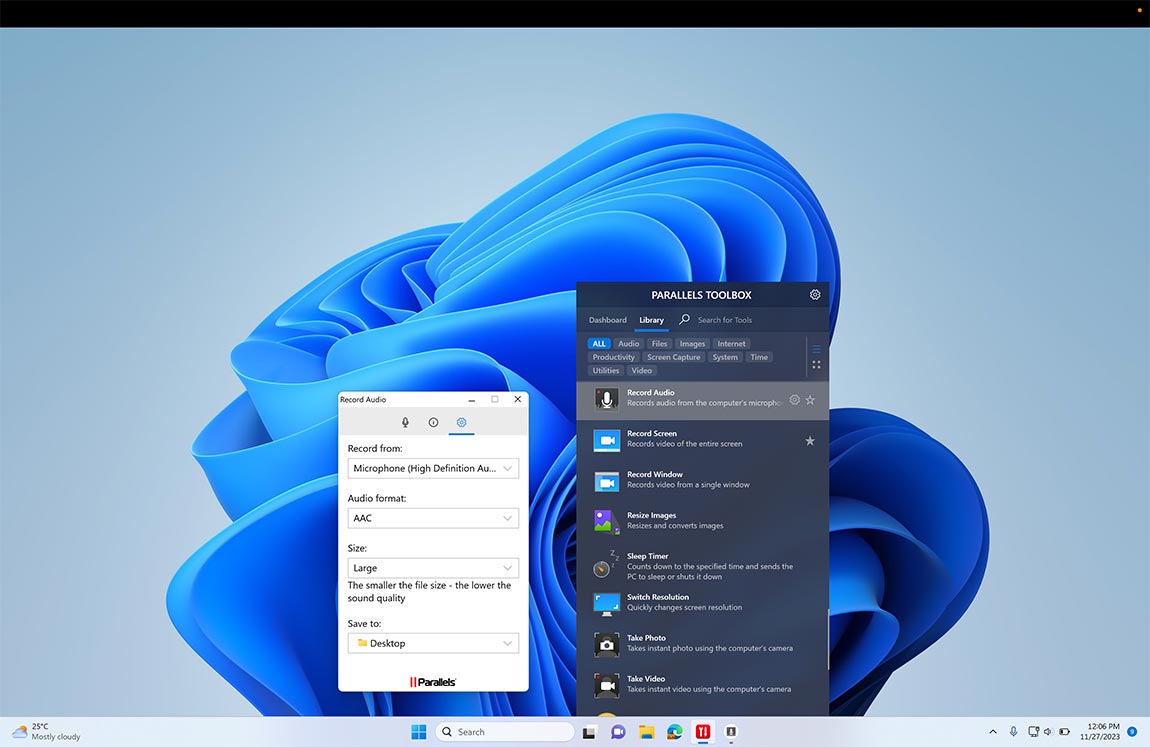 Record Audio screen